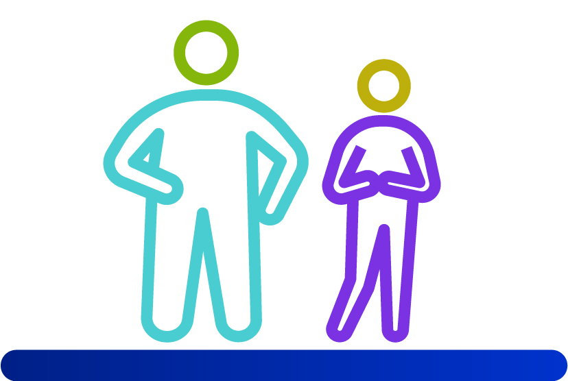 Zwei Figuren, von denen eine eine schüchterne und die andere eine dominante Körperhaltung innehat.